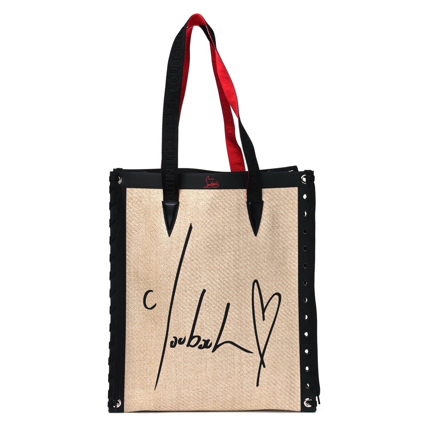 Braided Canvas Straw Small Cabalace Shopper Tote Natural Black
