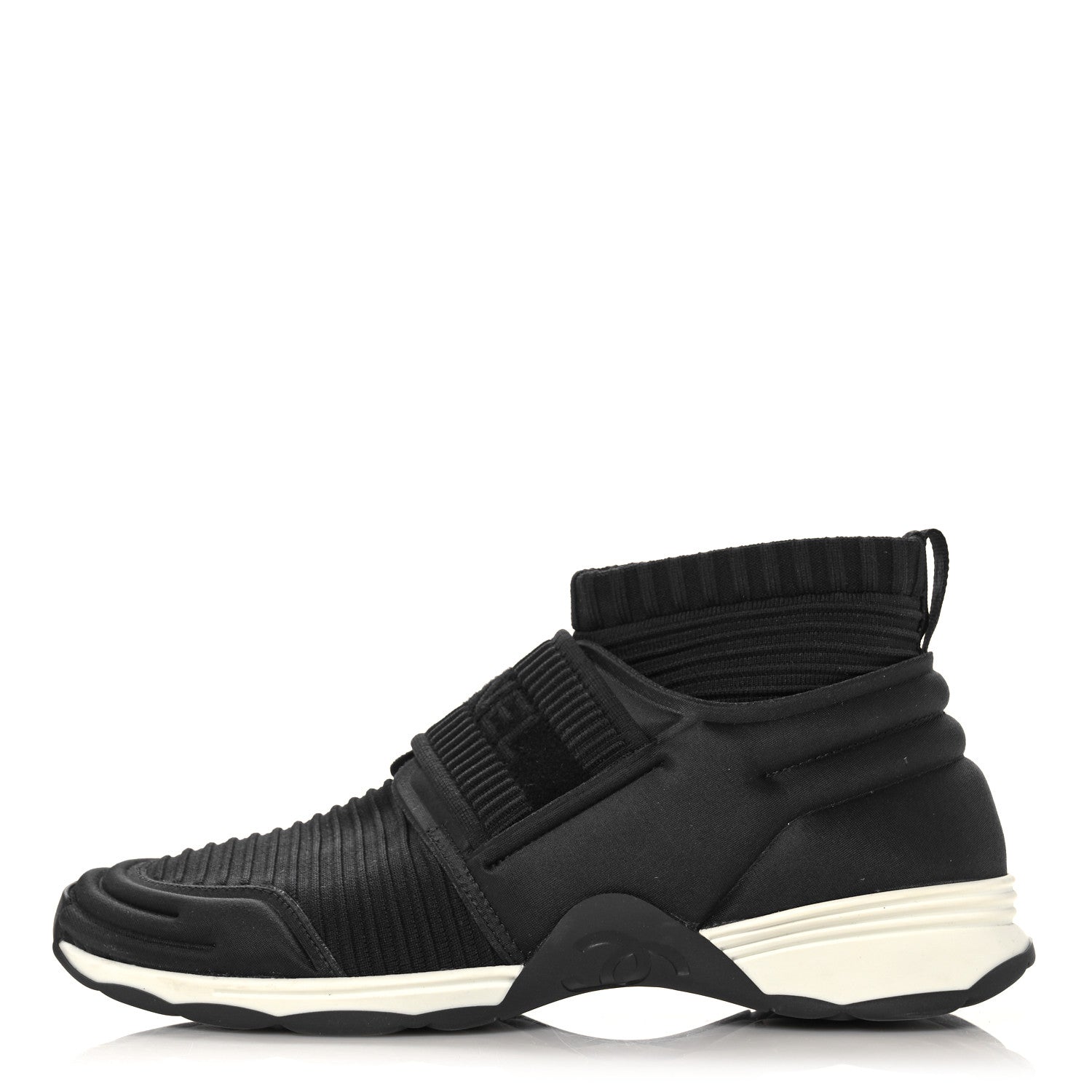 Chanel Stretch Fabric CC Sneakers 38.5 Black 1 of 8