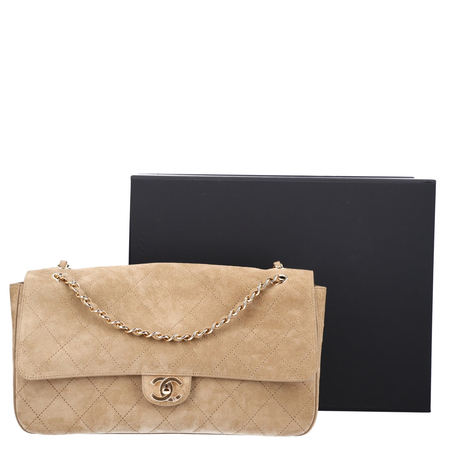 Suede Calfskin Small Souplissimo Maxi Flap Dark Beige