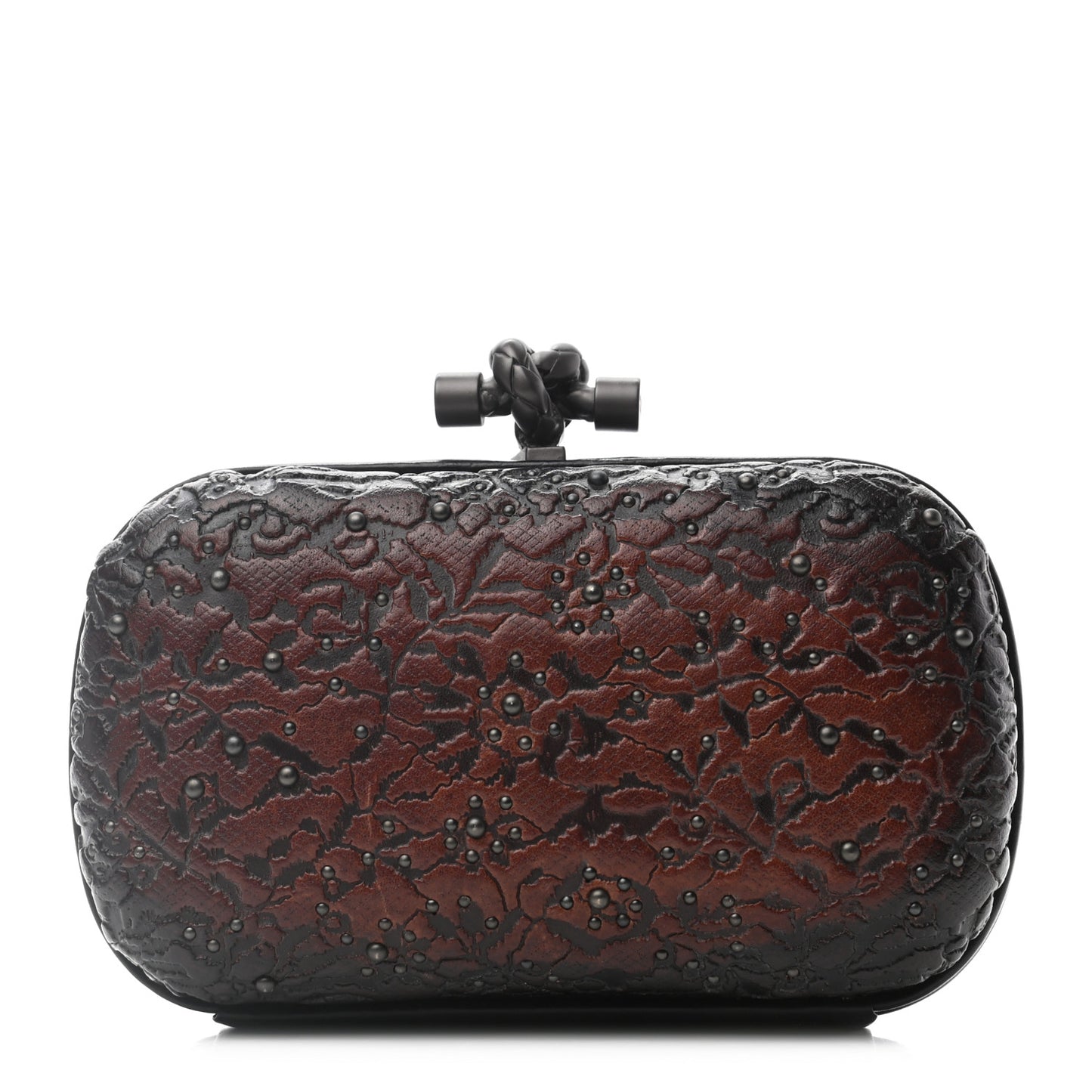 Calfskin Embossed Studded Knot Clutch Cioccolato