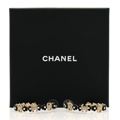 Chanel Metal Strass Crystal Flower CC Hoop Earrings Gold Black White 4 of 4