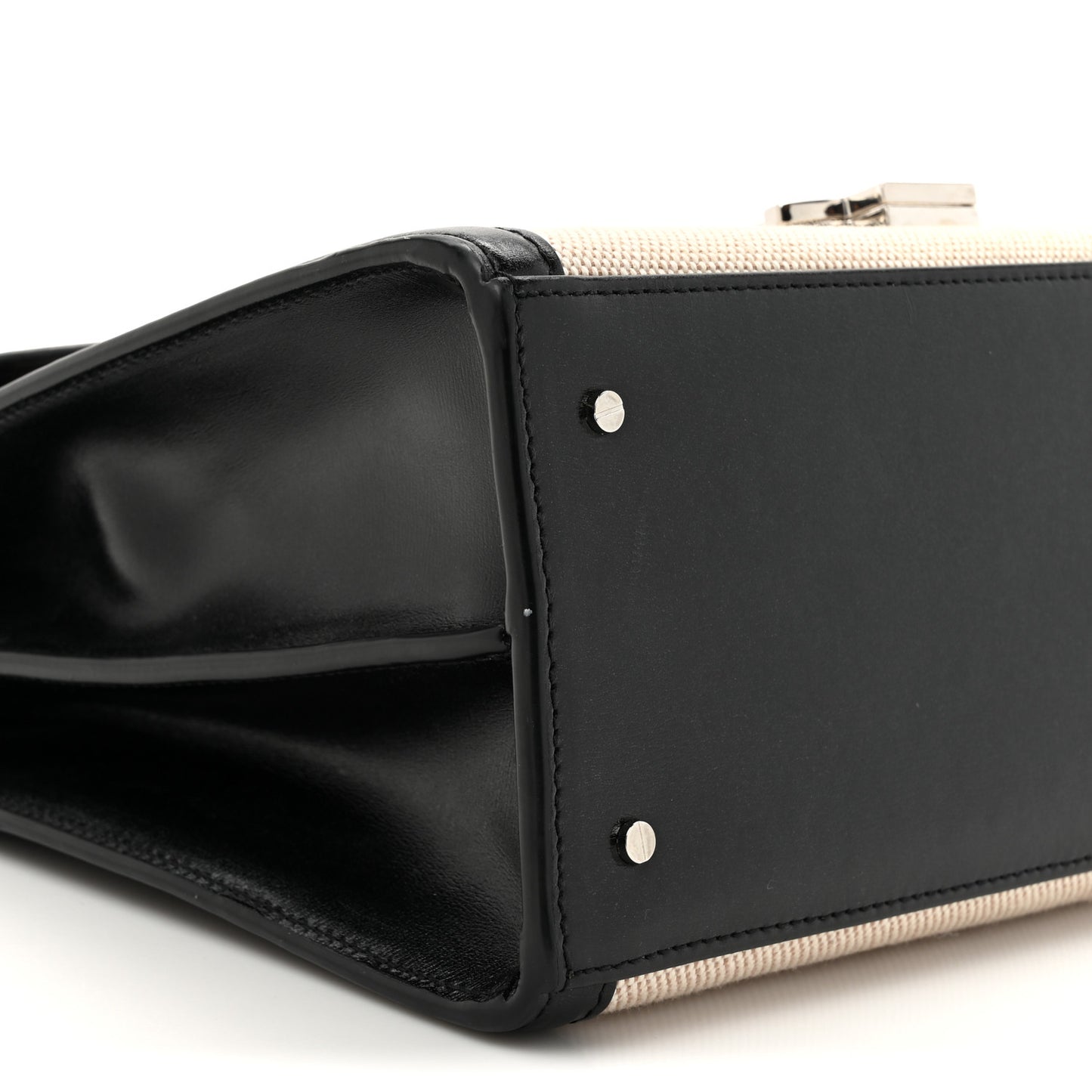 Canvas Calfskin Medium Classic Monogram Cassandra Top Handle Natural Black