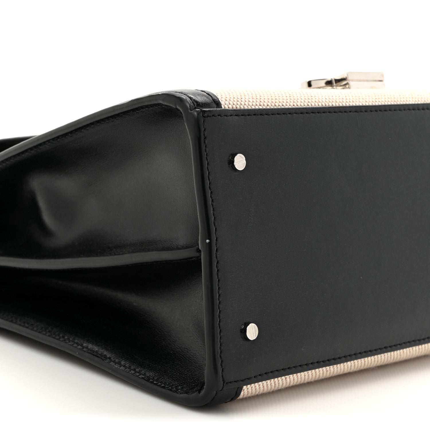 Saint Laurent Canvas Calfskin Medium Classic Monogram Cassandra Top Handle Natural Black 10 of 13