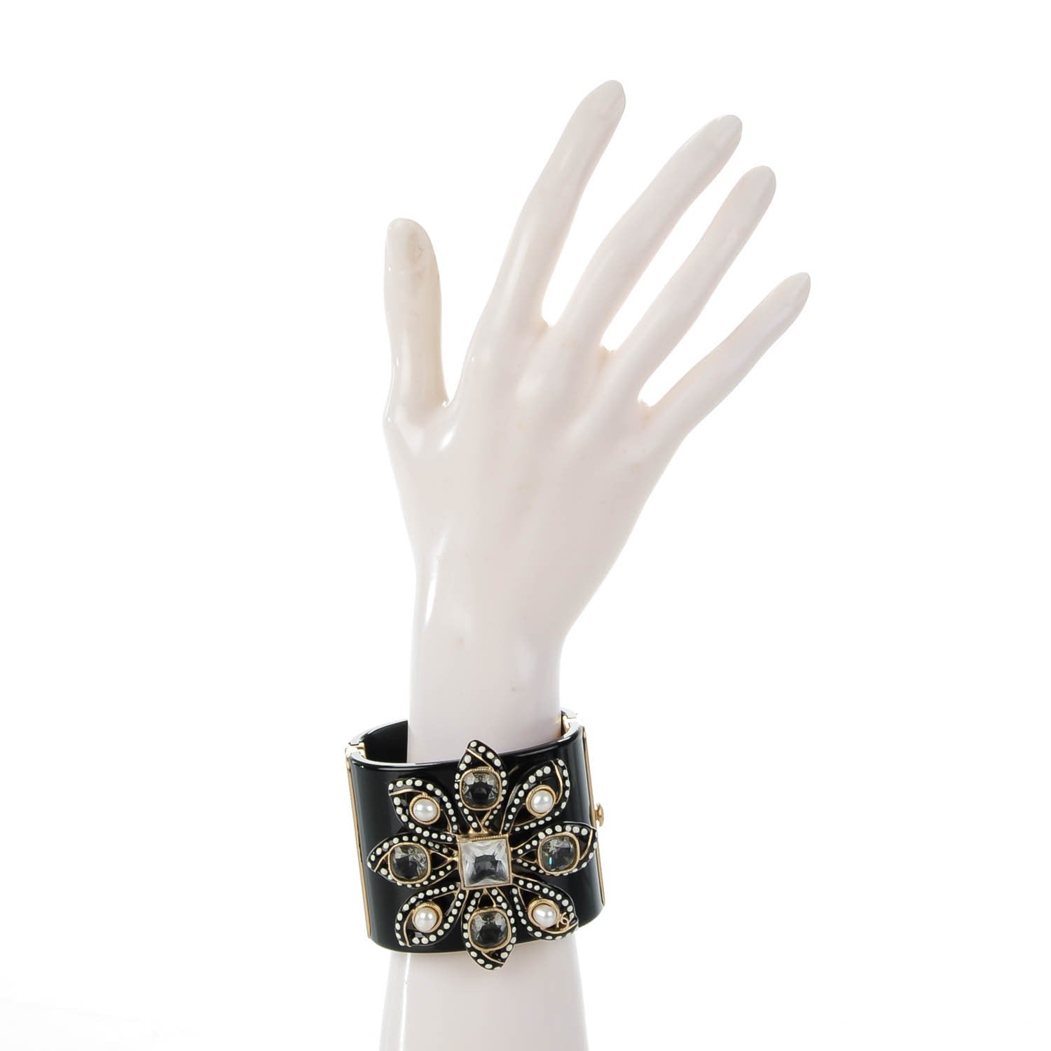 Chanel Resin Crystal Pearl Cuff Black 2 of 6