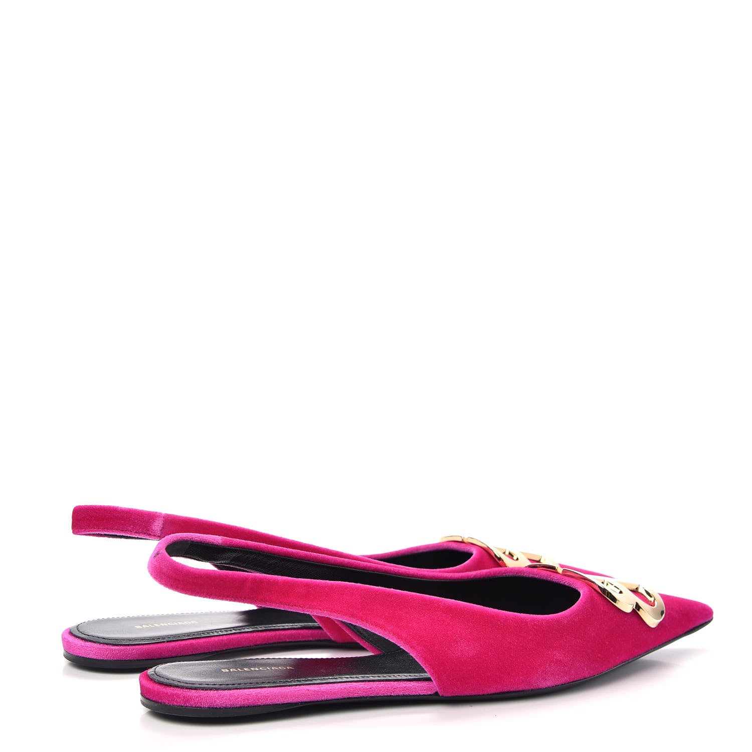 Balenciaga Velvet BB Knife Pointy Toe Slingback Flats 37.5 Pink 4 of 12