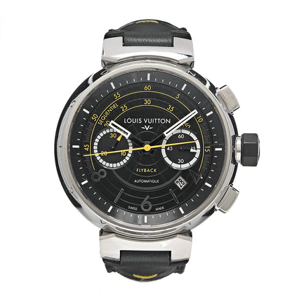 Louis Vuitton Stainless Steel Alligator 44mm Tambour Flyback Chronograph Automatic Watch Black 1 of 7