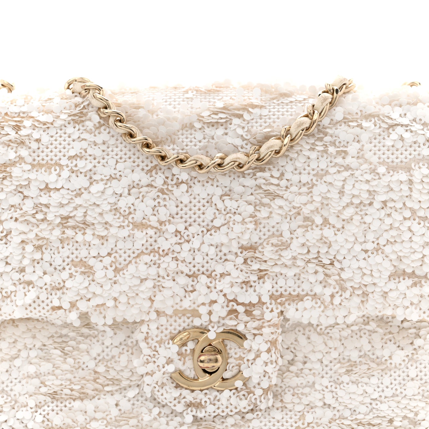 Sequin Mini Rectangular Flap White