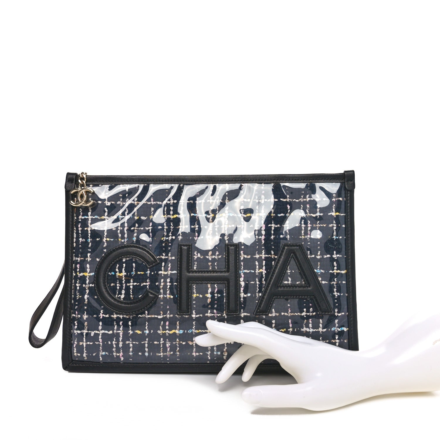 Chanel Tweed PVC Lambskin Large Pouch Black 2 of 10