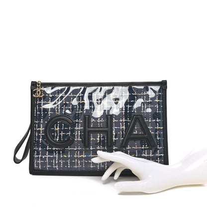 Chanel Tweed PVC Lambskin Large Pouch Black 2 of 10