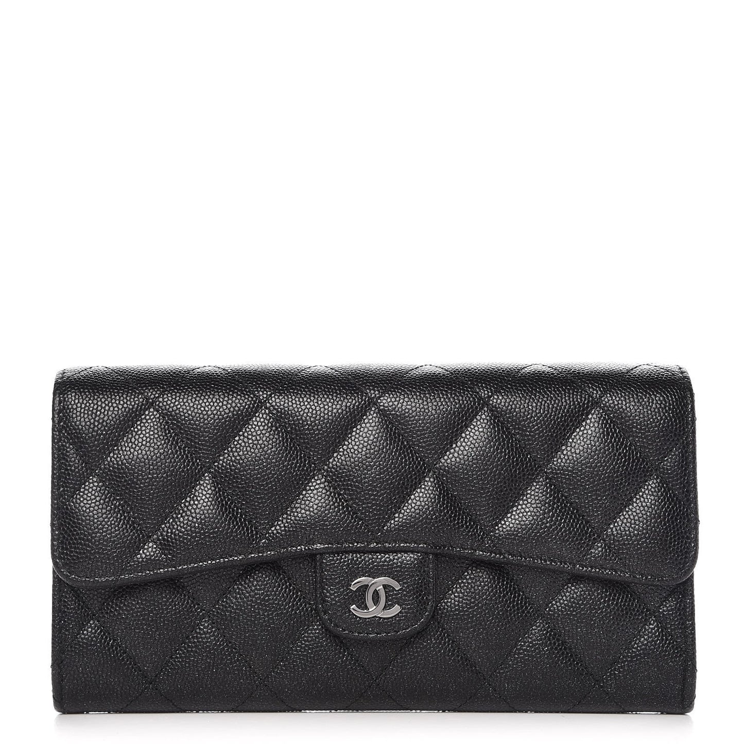 Iridescent Caviar Quilted Large Gusset Flap Wallet Black
