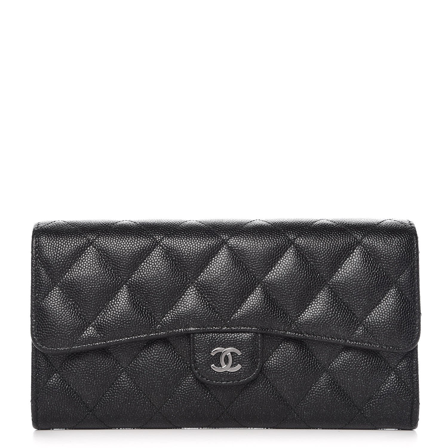 Chanel Iridescent Caviar Quilted Large Gusset Flap Wallet Black 1 of 9