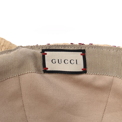 Gucci Raffia GG Monogram Elaphe Embroidered Aisha Baseball Hat M Ivory Bordeaux 7 of 7