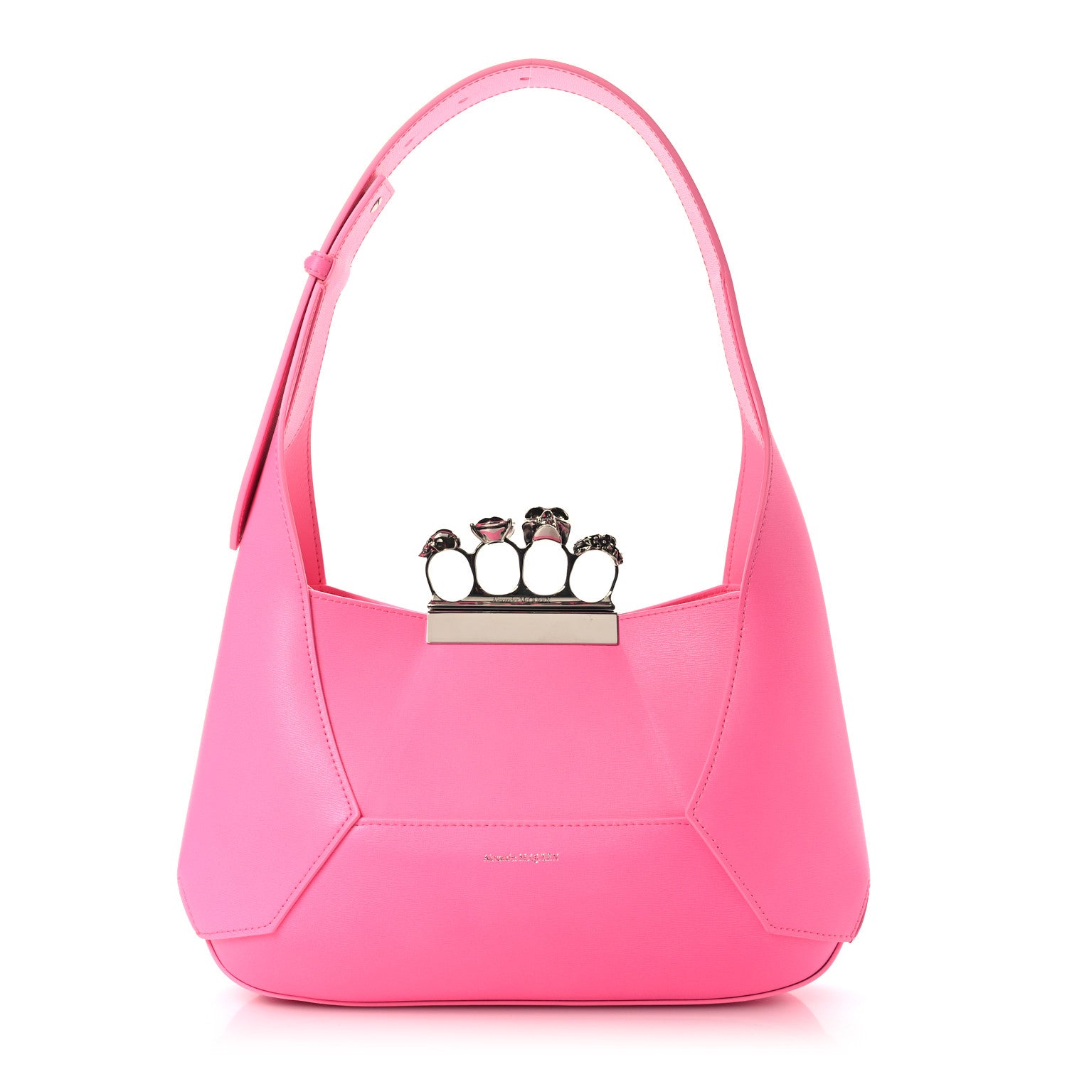 Alexander McQueen Smooth Calfskin Jeweled Hobo Bag Fluo Pink 1 of 9