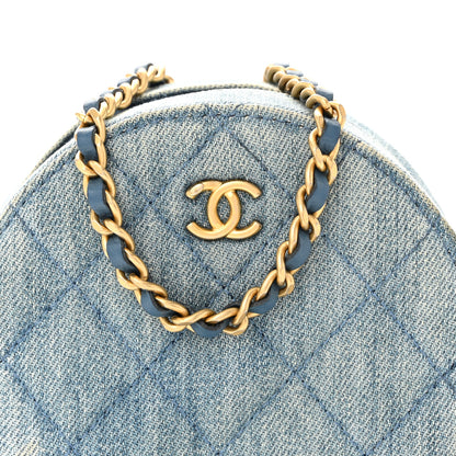 Chanel Denim Quilted Round Pearl Crush Clutch With Chain Blue 8 of 11