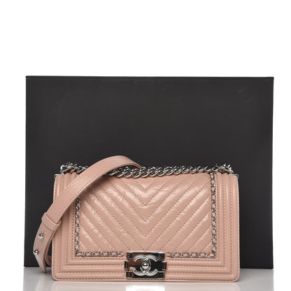 Chanel Aged Calfskin Chevron Quilted Medium Jacket Boy Flap Pink 8 of 8