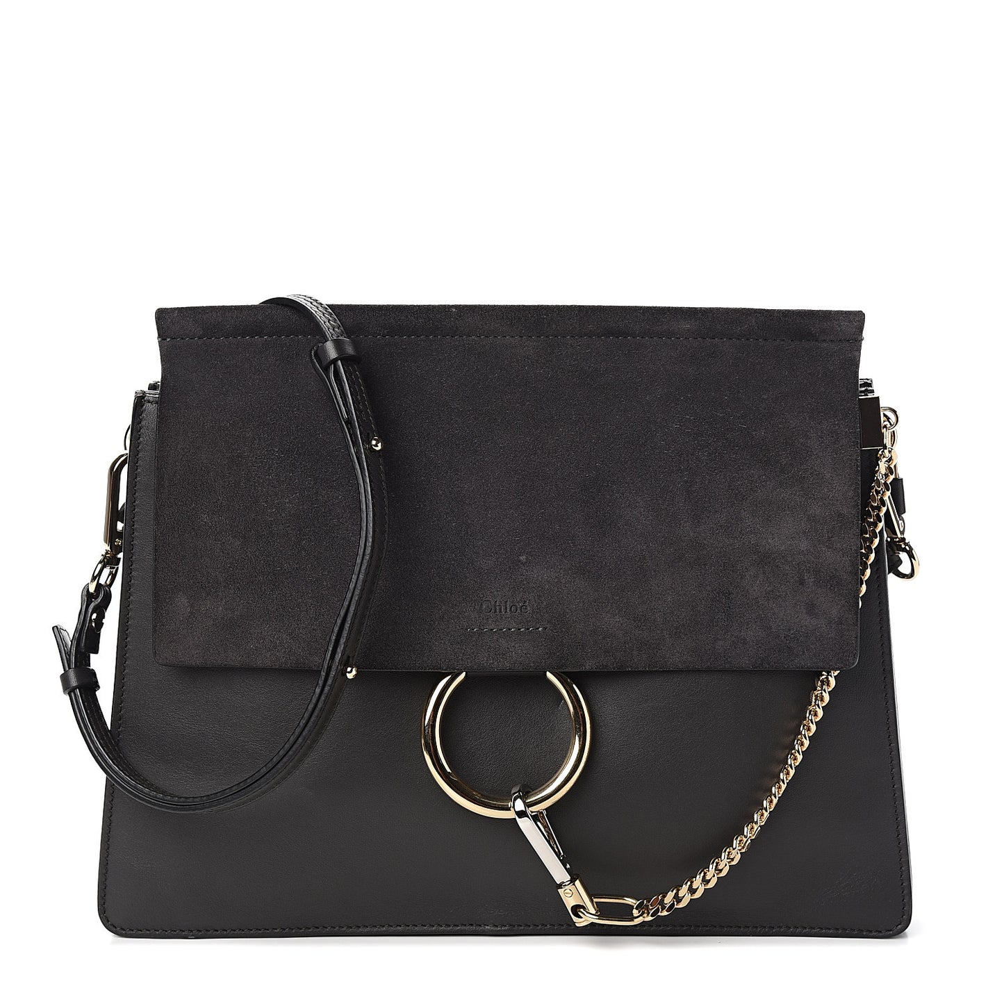Suede Calfskin Medium Faye Shoulder Bag Carbon Grey