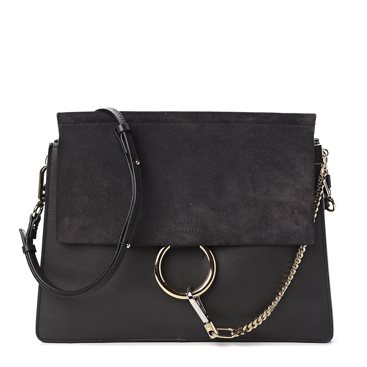 Chloe Suede Calfskin Medium Faye Shoulder Bag Carbon Grey 1 of 9