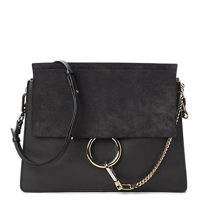 Chloe Suede Calfskin Medium Faye Shoulder Bag Carbon Grey 1 of 9