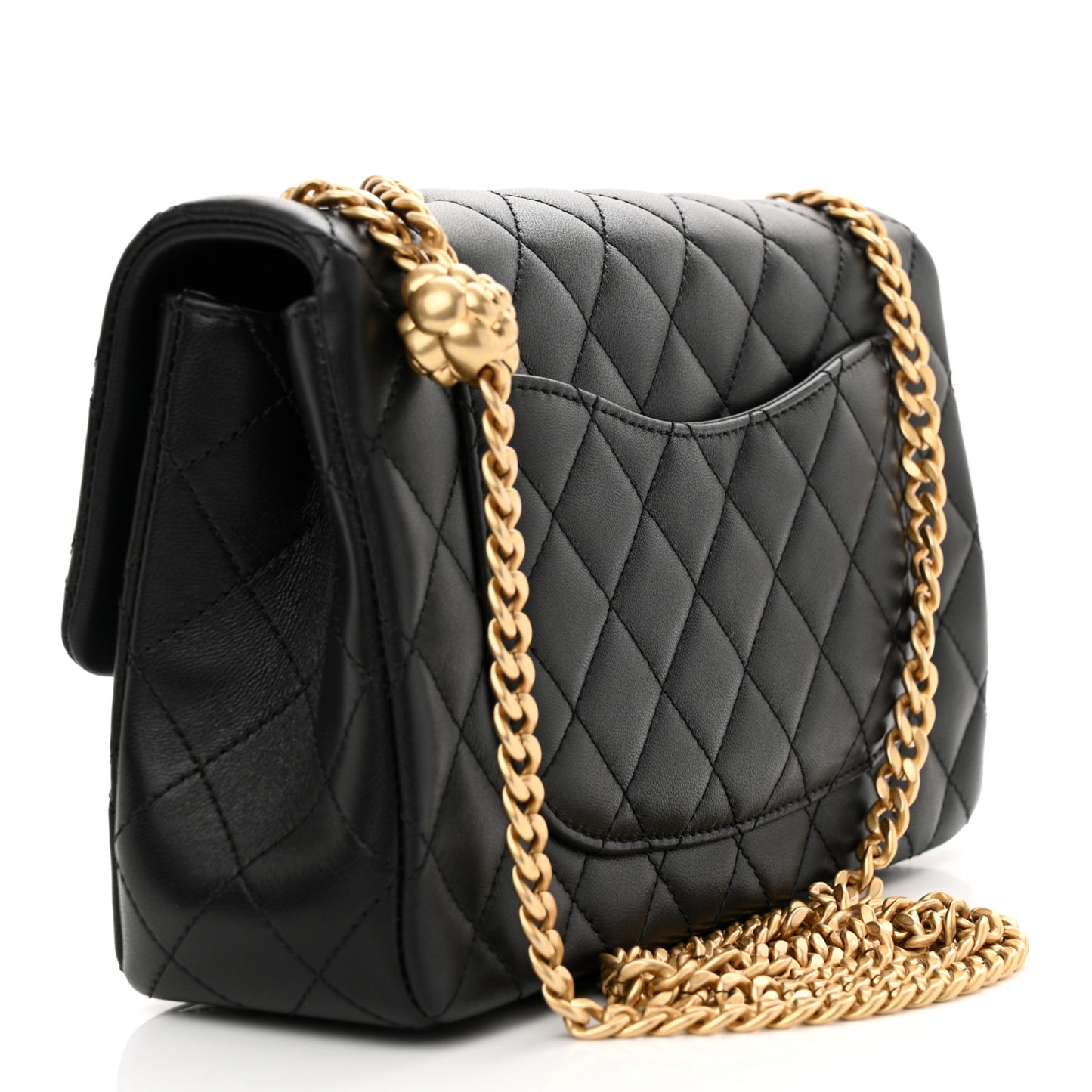 Lambskin Quilted Small Sweet Camellia Flap Black