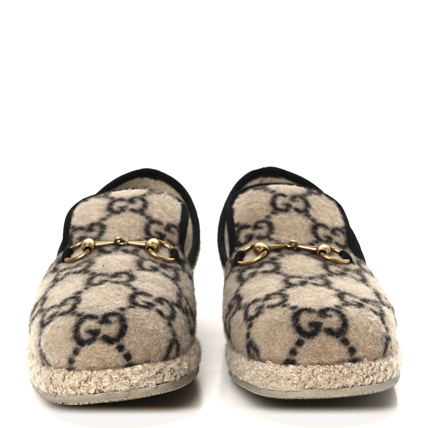Covered Wool GG Monogram Mens Fria Horsebit Loafers 9 Beige Ebony Black Butterscotch
