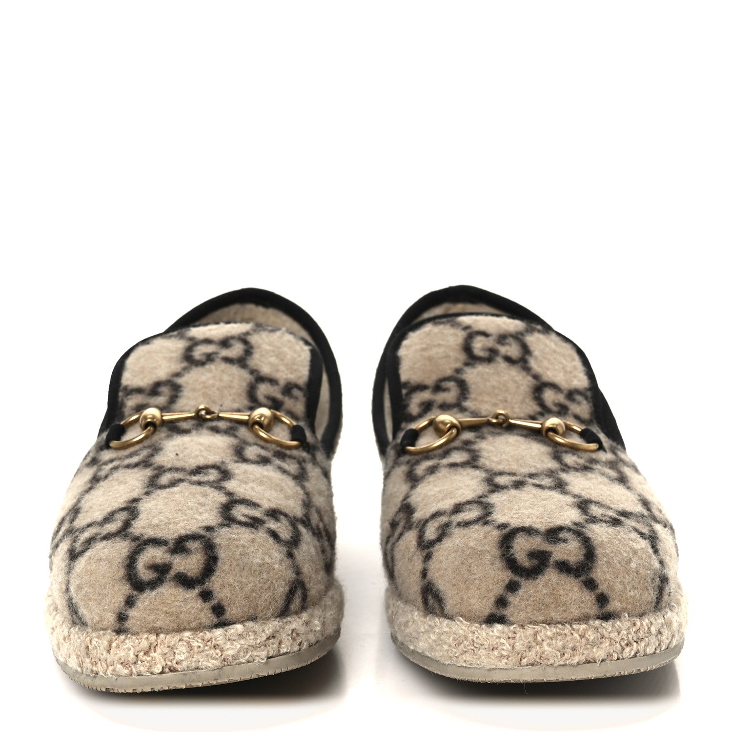 Gucci Covered Wool GG Monogram Mens Fria Horsebit Loafers 9 Beige Ebony Black Butterscotch 3 of 11