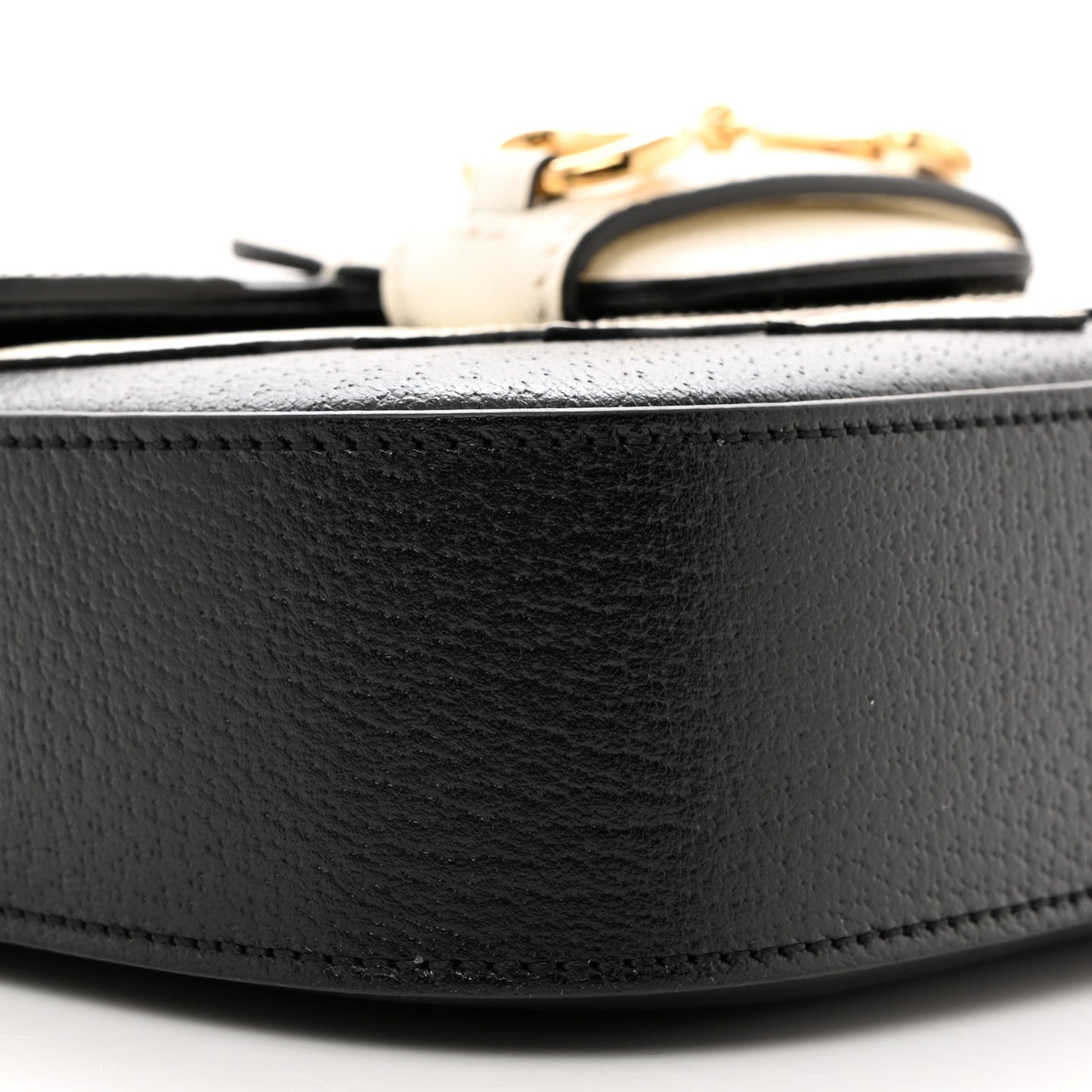 X ADIDAS Textured Dollar Calfskin Web Trefoil Mini Horsebit 1955 Shoulder Bag Black Off White