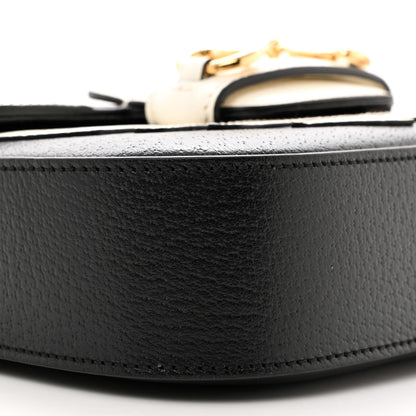 Gucci X ADIDAS Textured Dollar Calfskin Web Trefoil Mini Horsebit 1955 Shoulder Bag Black Off White 9 of 11