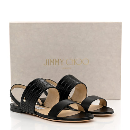 Jimmy Choo Nappa Crocodile Embossed Seia Flat Sandals 37 Black 8 of 8