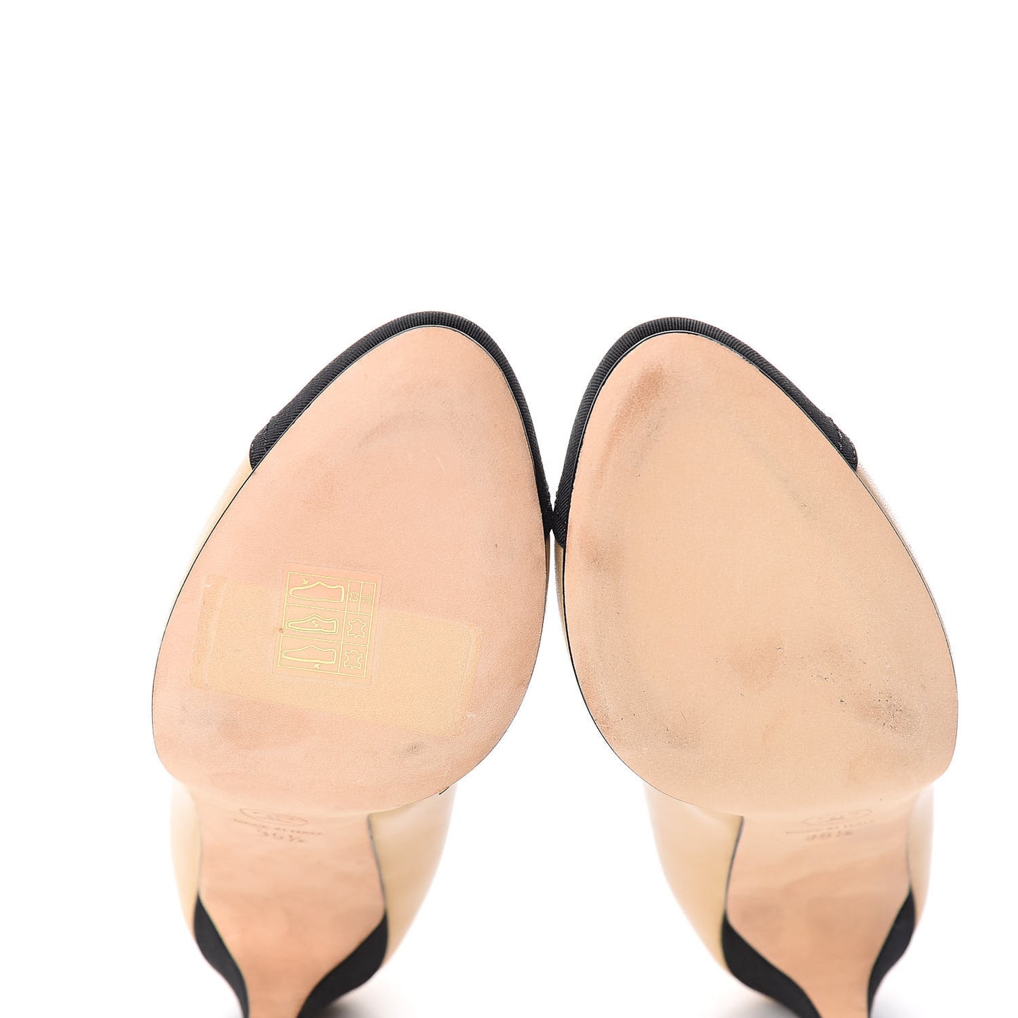 Lambskin Grosgrain Cap Toe CC Pumps 35.5 Beige Black