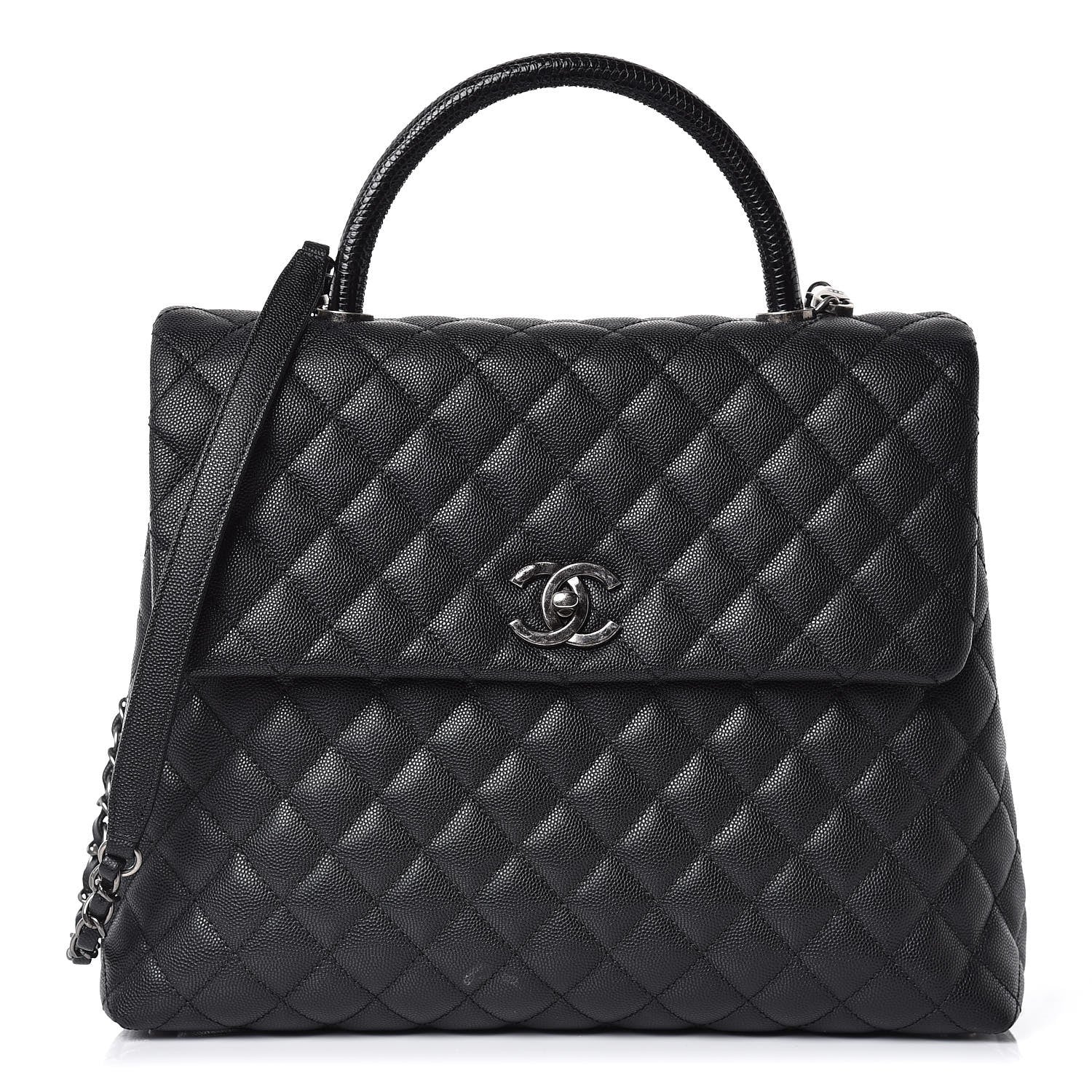 Chanel Caviar Lizard Quilted Large Coco Handle Flap Black 1 of 9