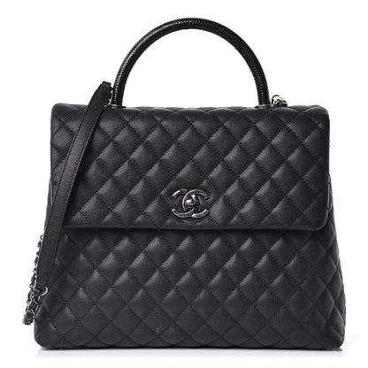 Chanel Caviar Lizard Quilted Large Coco Handle Flap Black 1 of 9