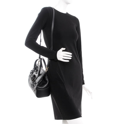 Versace Calfskin Floral Appliques Medium Palazzo Empire Bag Black 2 of 9