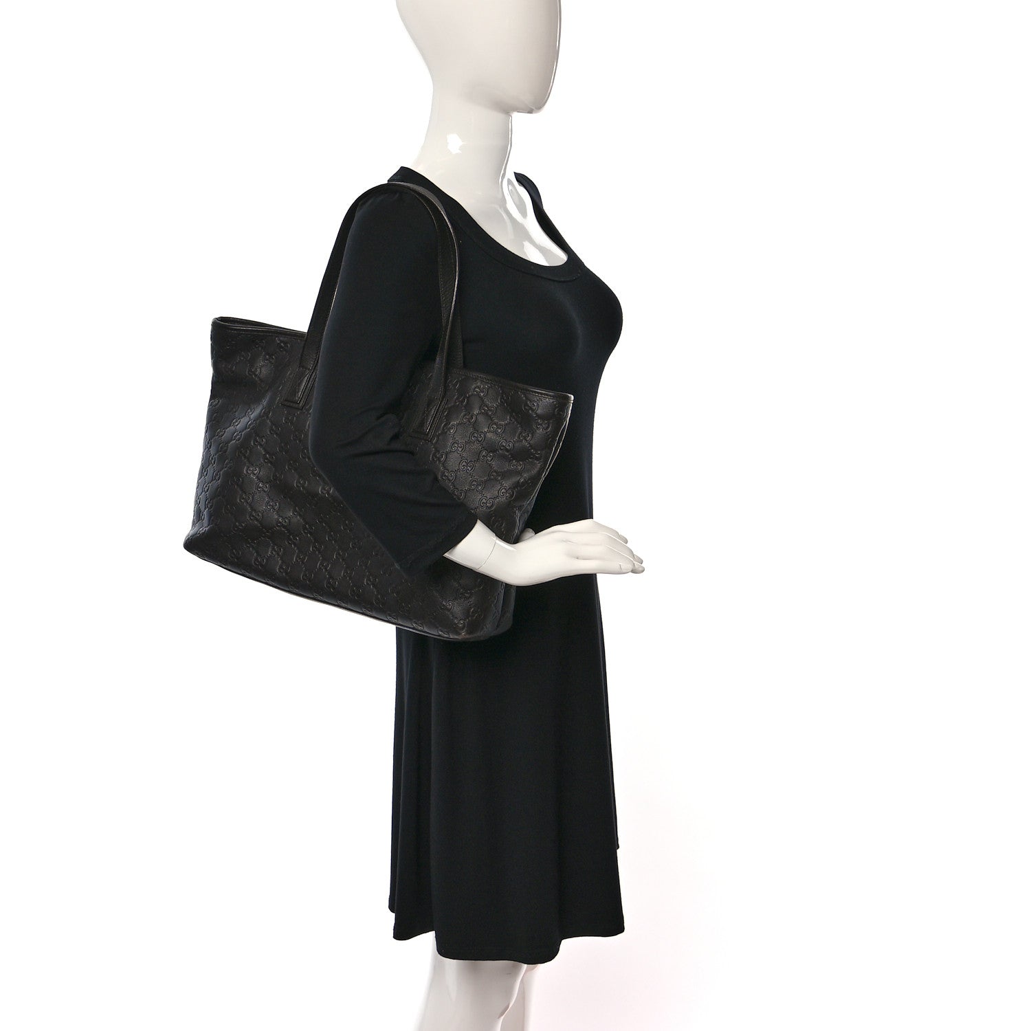 Gucci Guccissima Medium Zippered Shopping Tote Black 2 of 10