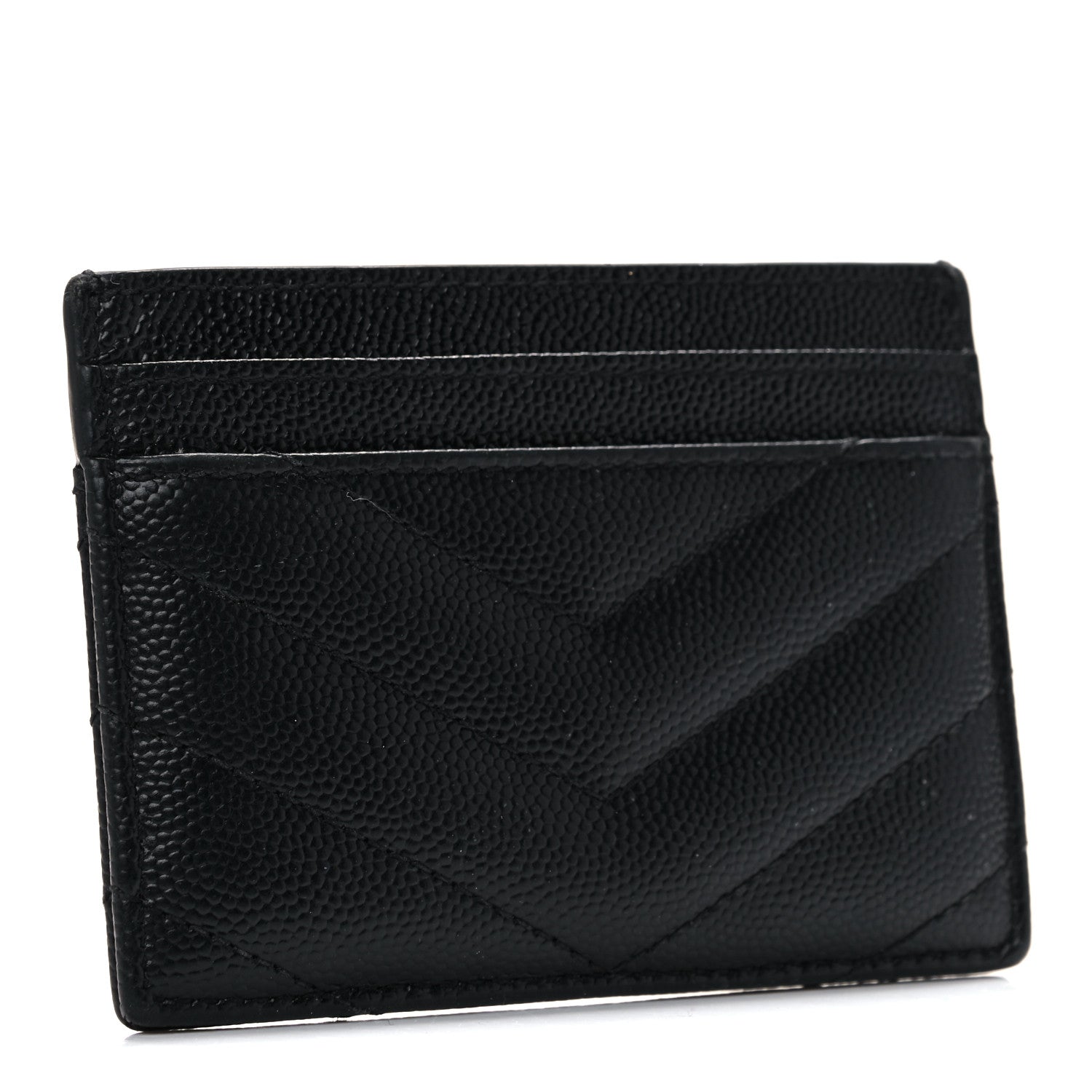 Saint Laurent Grain De Poudre Matelasse Chevron Monogram Credit Card Case Black 3 of 8