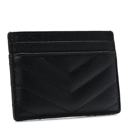 Saint Laurent Grain De Poudre Matelasse Chevron Monogram Credit Card Case Black 3 of 8