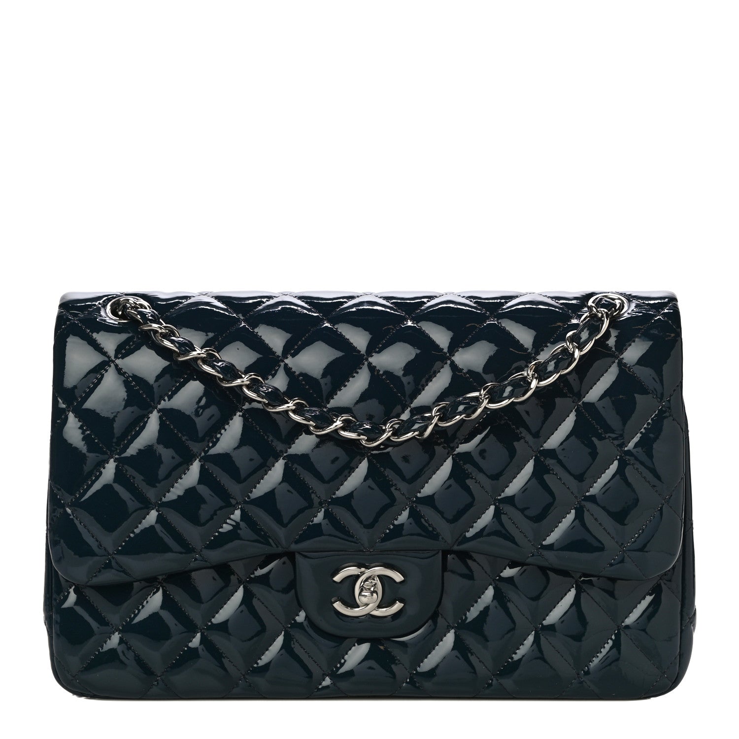 Chanel Patent Quilted Jumbo Double Flap Navy 1 of 13