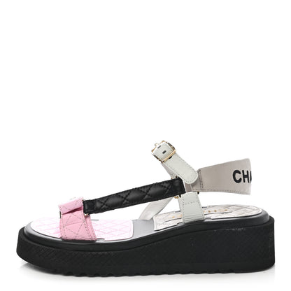 Chanel Lambskin Quilted CC Logo Platform Sandals 37.5 Black White Pink 1 of 11