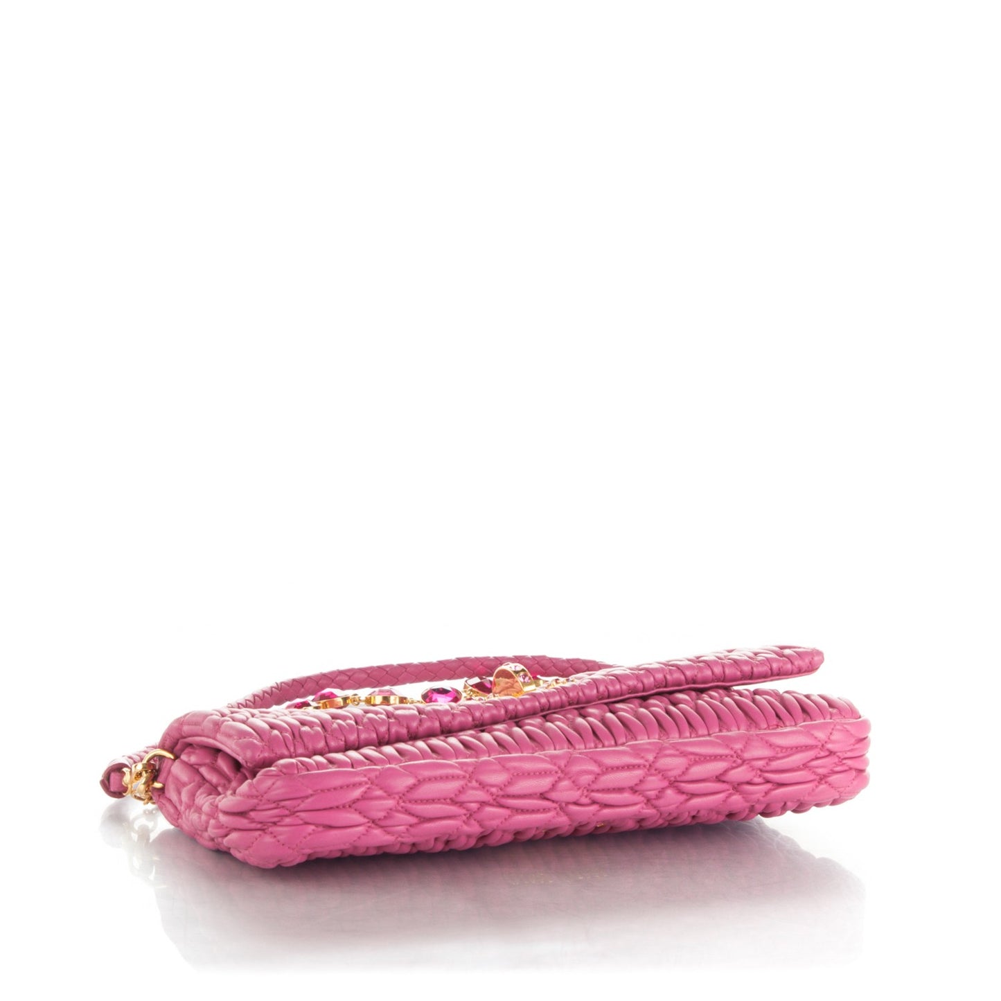 Nappa Matelasse Crystal Flap Clutch Fuxia