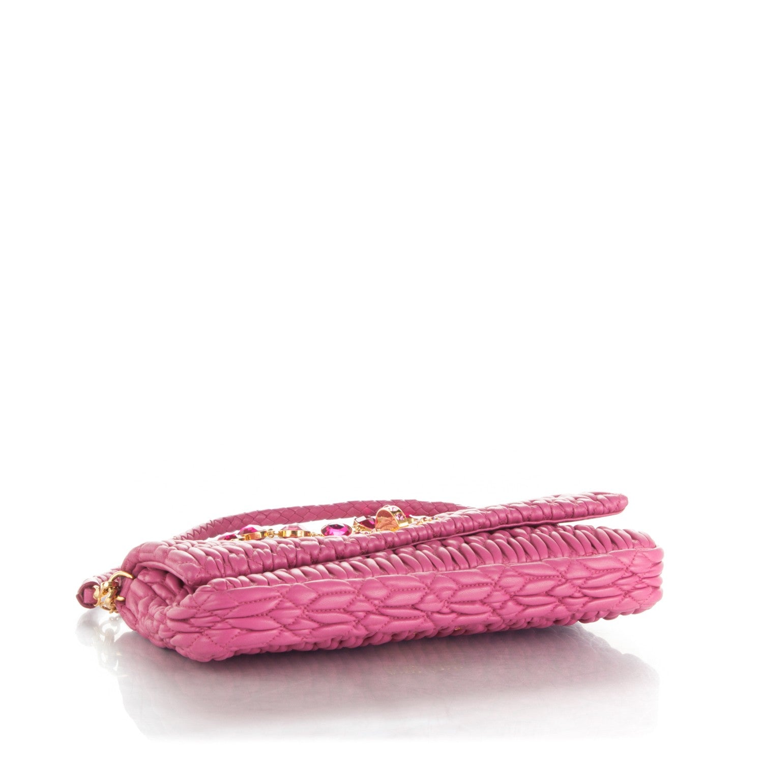 Miu Miu Nappa Matelasse Crystal Flap Clutch Fuxia 4 of 9