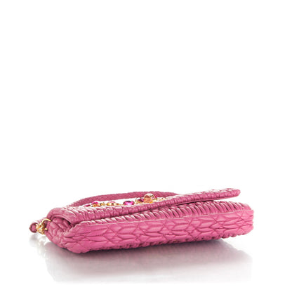 Miu Miu Nappa Matelasse Crystal Flap Clutch Fuxia 4 of 9