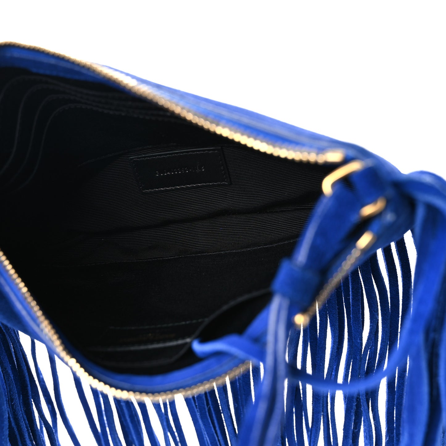 Suede Calfskin Small Fringe Crossbody Bag Blue