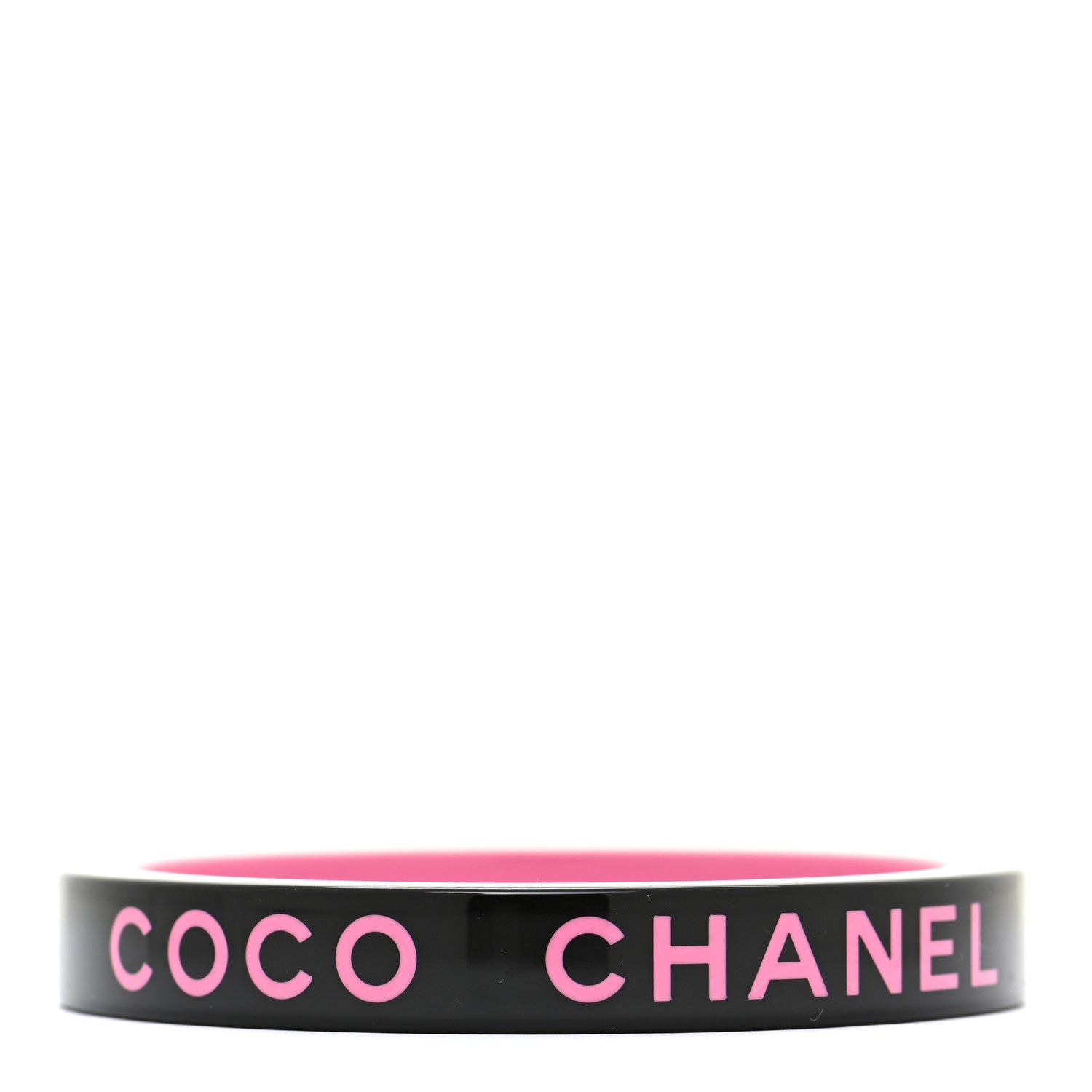 Chanel Resin Logo Bangle Bracelet Pink Black 3 of 5