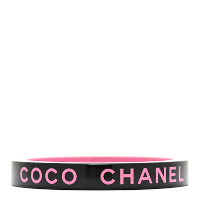 Chanel Resin Logo Bangle Bracelet Pink Black 3 of 5