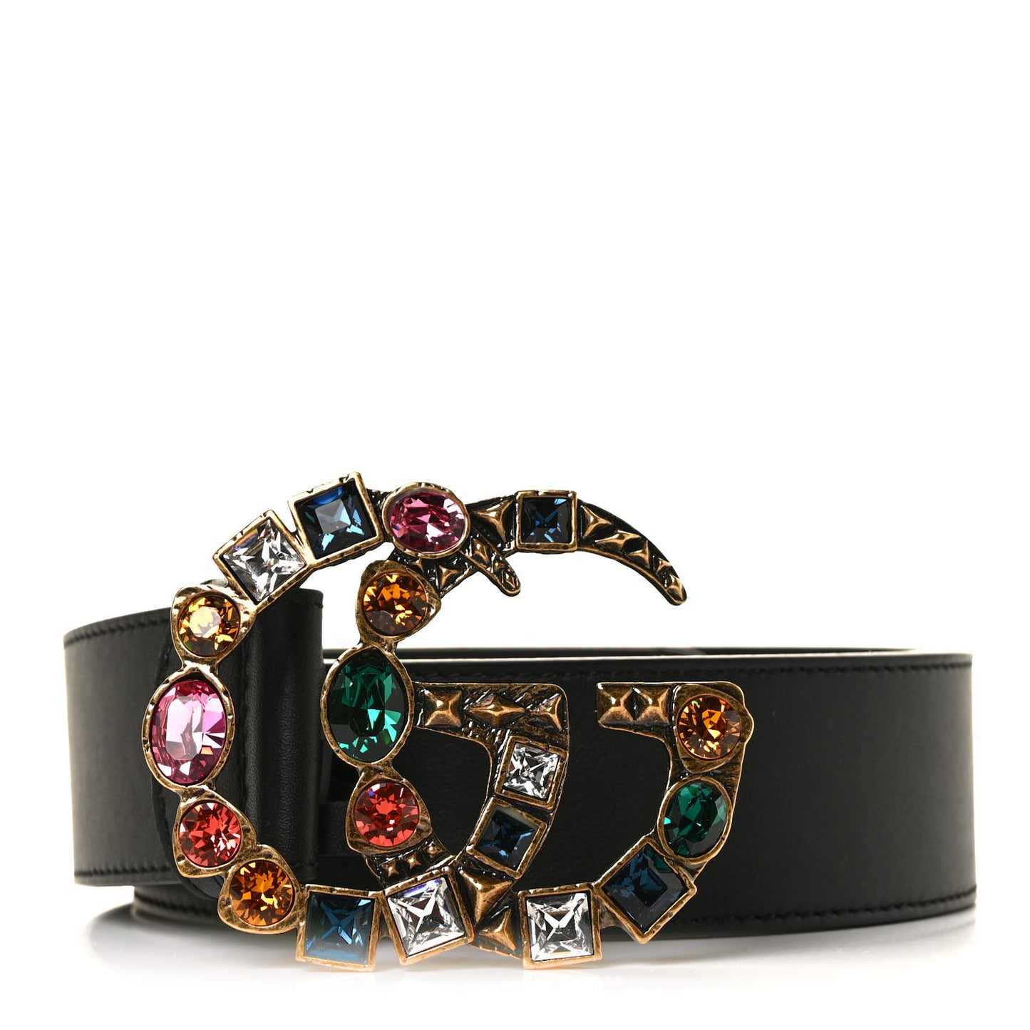 Calfskin Crystal Double G 40mm Belt 95 38 Black Multicolor