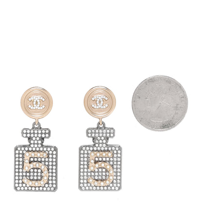 Chanel Crystal CC No 5 Perfume Bottle Drop Earrings Gold Silver 2 of 5