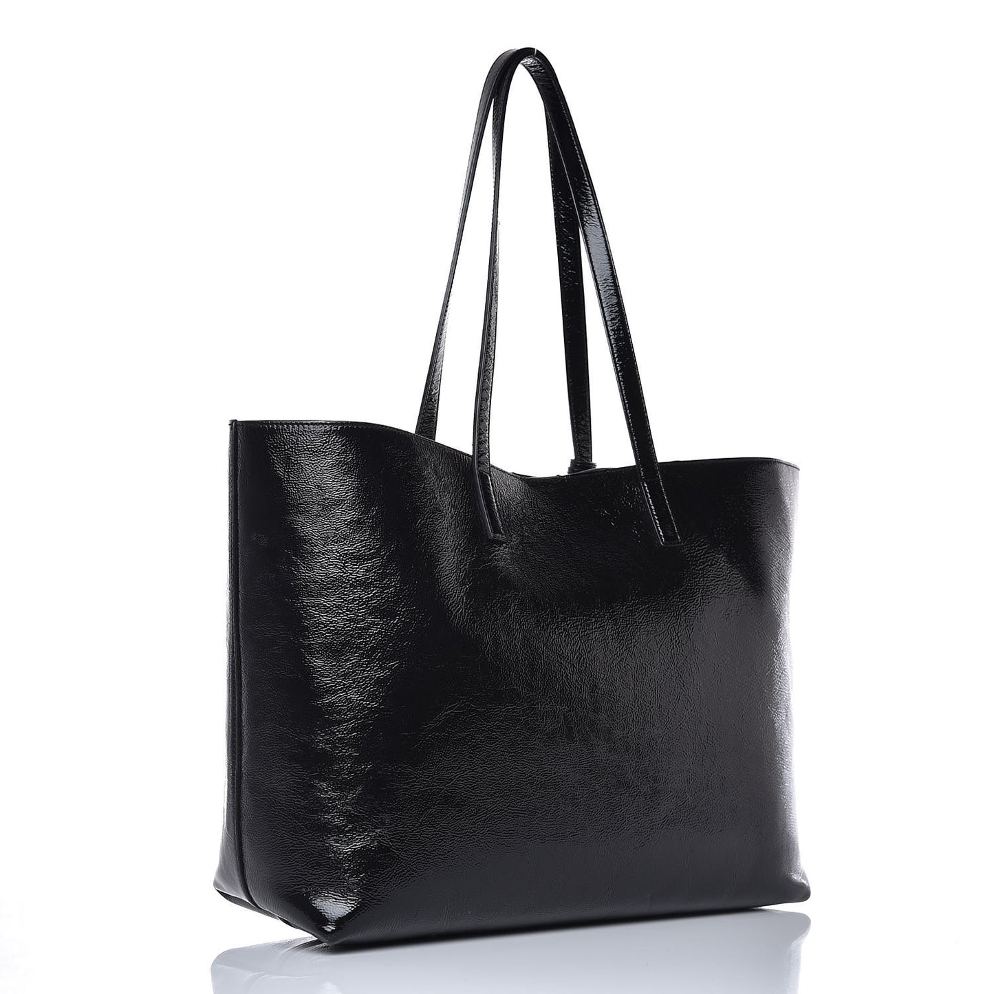 Textured Patent Large Shopping Tote Black