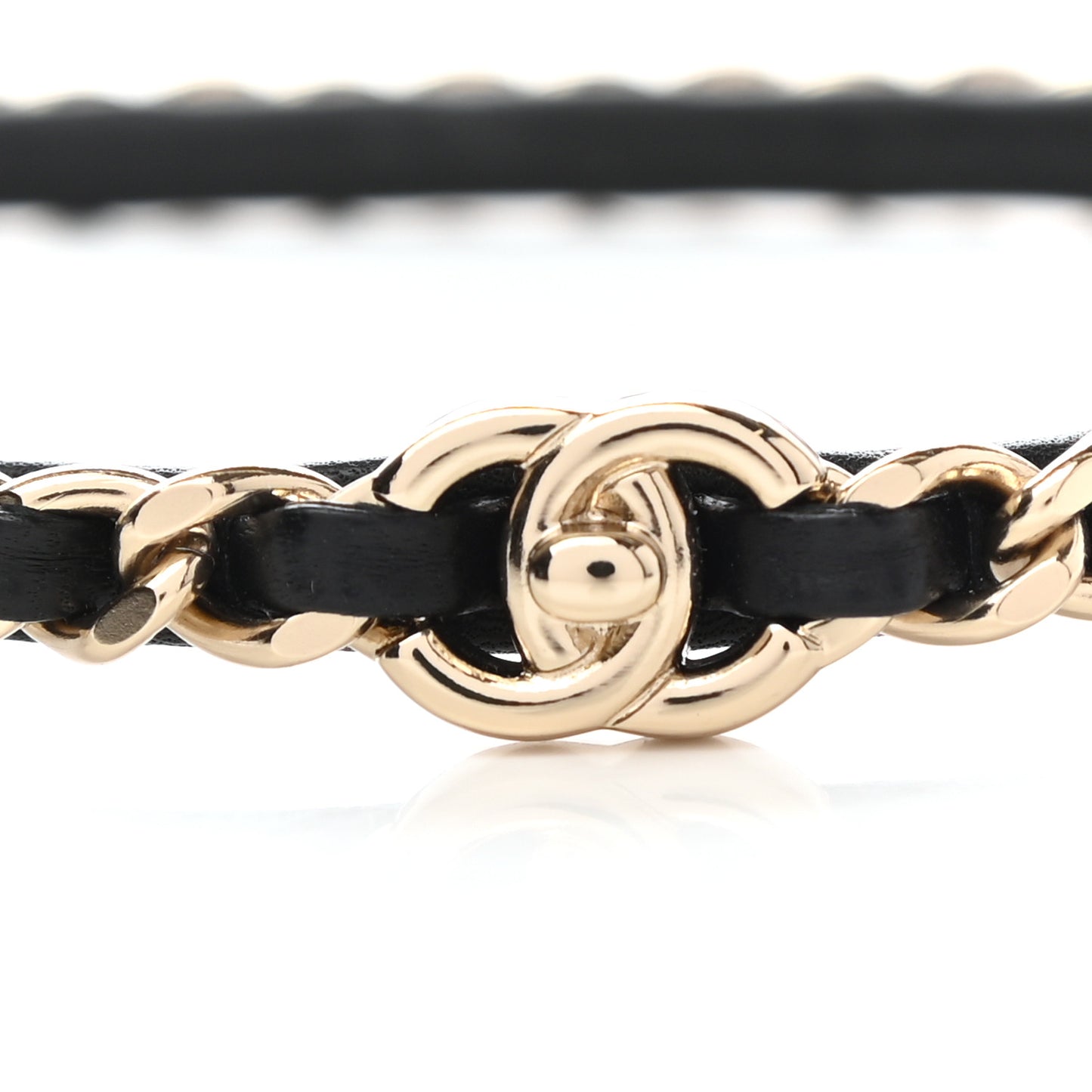 Metal Lambskin CC Turnlock Chain Headband Gold Black