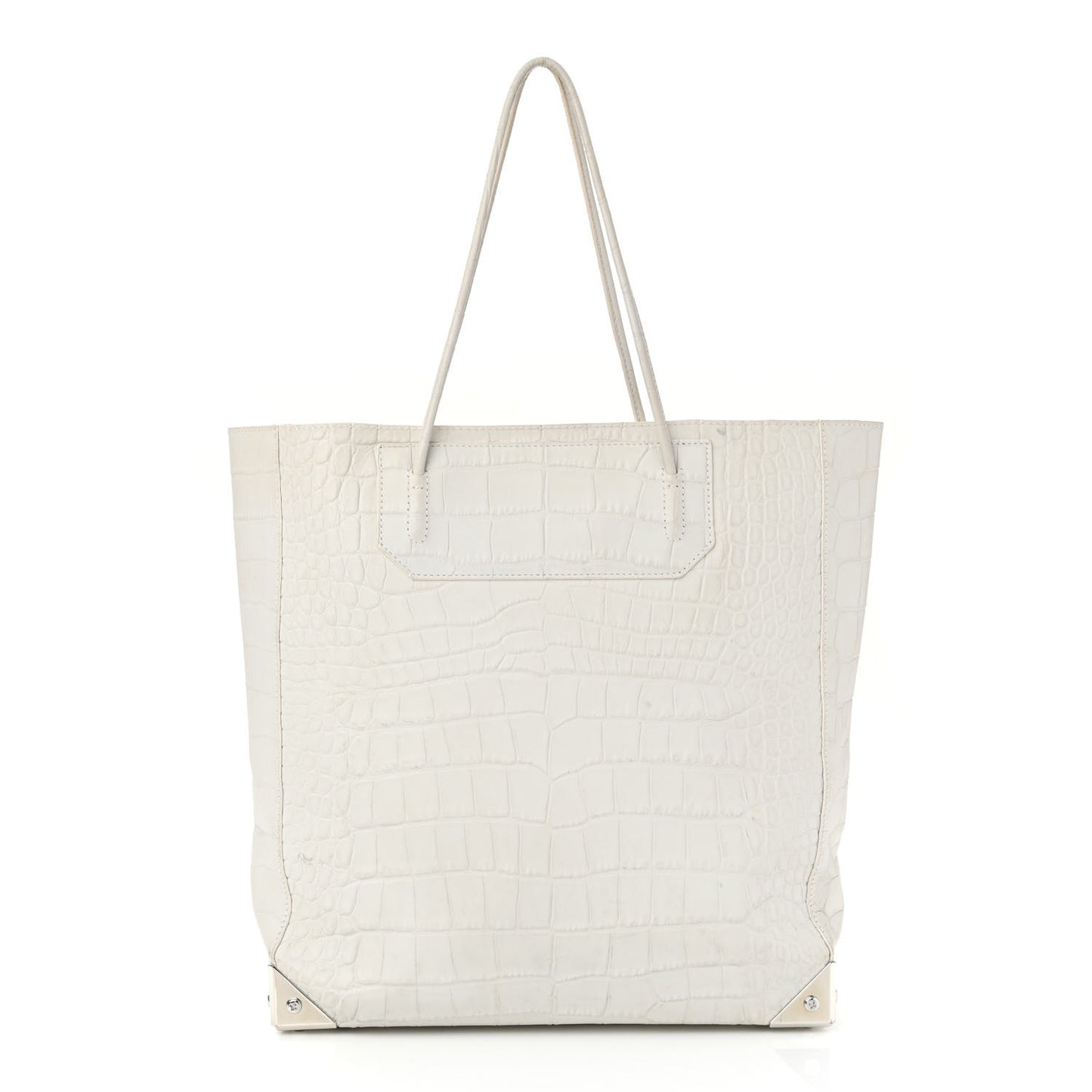 Calfskin Crocodile Embossed Prisma Skeletal Tote White Silver Hardware