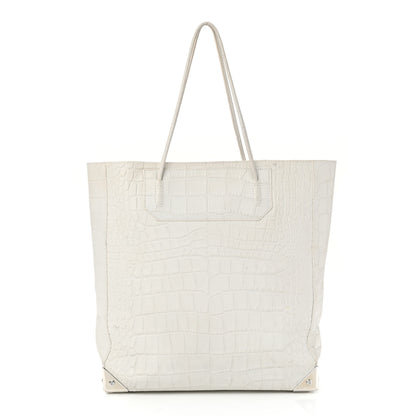 Alexander Wang Calfskin Crocodile Embossed Prisma Skeletal Tote White Silver Hardware 3 of 12