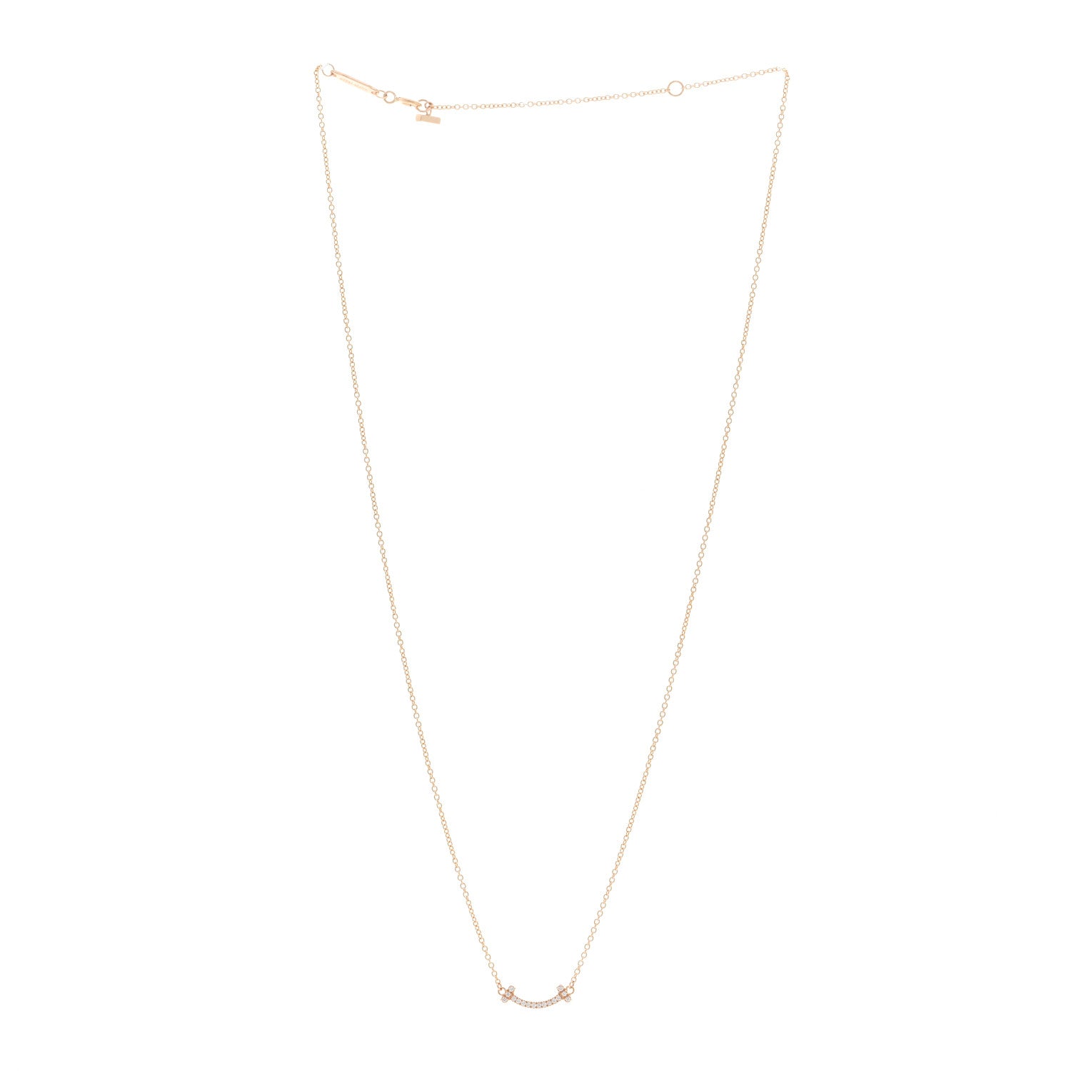 Tiffany 18K Rose Gold Diamond Mini T Smile Pendant Necklace 3 of 4